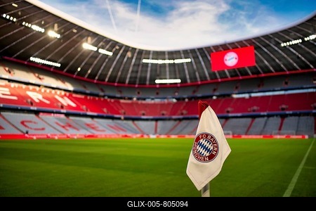 Scoreboard, Overview, Interior, Corner flag, Logo, FC Bayern, Allianz Arena, Munich, Bavaria, Germany-stock-foto