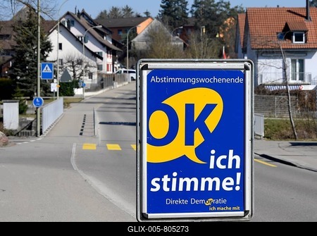 Advertising poster OK, I vote, Direct Democracy, Switzerland-stock-foto