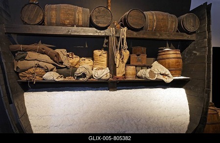 Cross-section of a historic salt ship, Deutsches Salzmuseum or German Salt Museum, Lueneburg, Lower Saxony, Germany, Europe-stock-foto