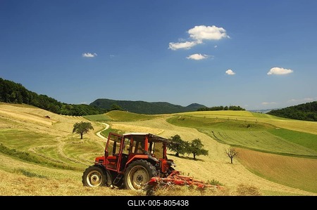 Tractor making hay on meadows in the Swiss Central Plateau, canton of Aargau, Switzerland, Europe-stock-foto