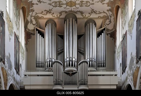 Organ, Gothic, Baroque style, city parish church, Simultaneum, St. Martin, Biberach an der Riss, Baden-Wuerttemberg, Germany, Europe-stock-foto
