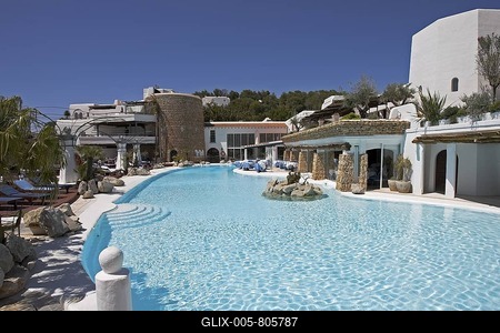 Pool site of the Hotel la Hacienda Na Xanema, Ibiza, Spain-stock-foto