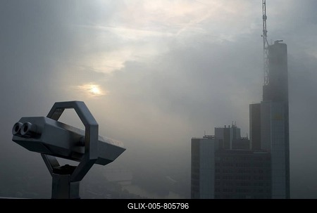 Frankfurt skyline with bank buildings in the fog, Frankfurt, Germany, Europe-stock-foto