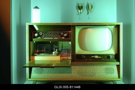 Music and TV cabinet by Te-Ka-De of the 50s, Museum for Industrial Culture, Aeussere Sulzbacher Strasse 60-62, Nuremberg, Middle Franconia, Bavaria, Germany, Europe-stock-foto