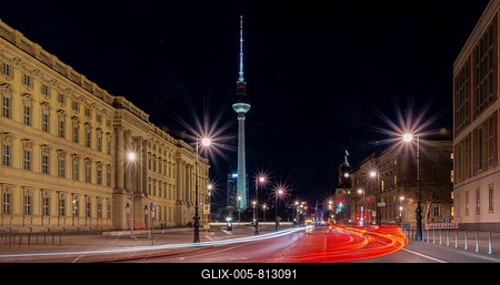 Night shots, Berlin Mitte, Humboldtforum and television tower, Berlin, Germany-stock-foto