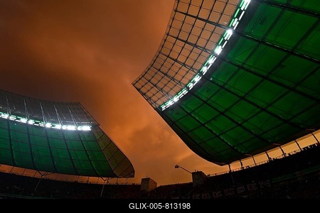 Grandstand roof, thunderstorm, thunderstorm atmosphere, dark clouds, threatening, 81st DFB Cup Final 2024, Olympiastadion Berlin, Germany-stock-foto