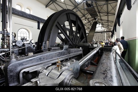 Steam engine as the drive of the conveying system in the Malakow Tower at the Hannover colliery, LWL Museum of Industry, Bochum, North Rhine-Westphalia, Germany, Europe-stock-foto