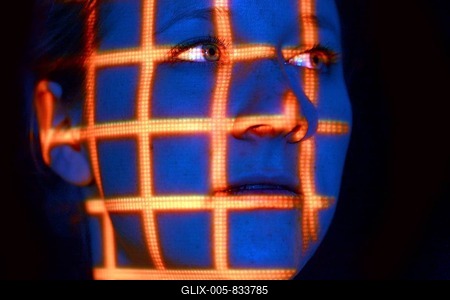 Symbolic image for biometrics, biometric capture of body features using a scanner, conversion of body shape and head shape into digital data, 3D model-stock-foto