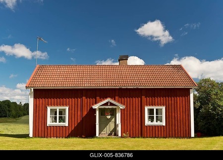 House painted Falu red, Smaland, Sweden-stock-foto