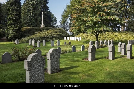 WWI British and German graves at the St Symphorien Commonwealth War Graves Commission cemetery at Saint-Symphorien near Mons, Hainaut, Belgium-stock-foto