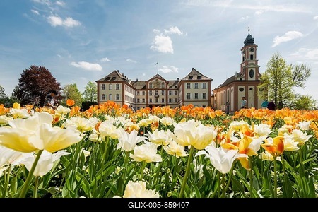 Mainau Castle and St Mary's Castle Church, Mainau Island, Lake Constance, Baden-Württemberg, Germany-stock-foto