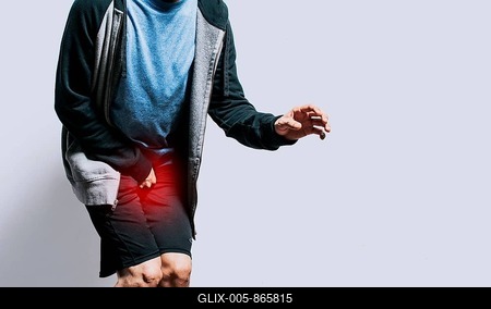 Person with urinary incontinence. Medical problem, Close up of person with crotch pain, concept of people with urinary problems-stock-foto