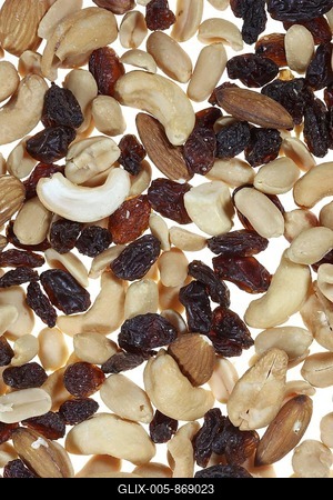 Trail mix, mixed nuts and dried fruit, raisins, almonds-stock-foto