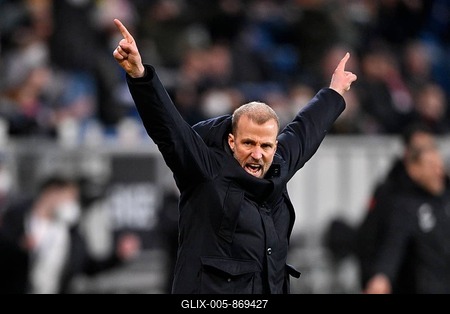 Coach Sebastian Hoeneß, TSG 1899 Hoffenheim, goal celebration, PreZero Arena, Sinsheim, Baden-Württemberg, Germany-stock-foto