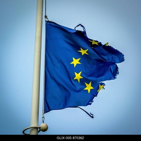 Torn European flag, France-stock-foto