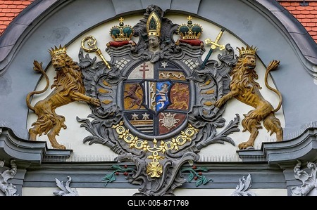 Bishop's coat of arms, Prince Bishop's Residence, Fronhof, Augsburg, Swabia, Bavaria, Germany-stock-foto