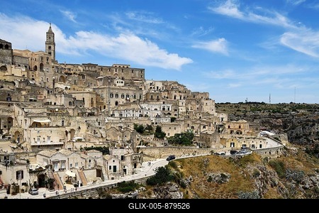 Medieval old town, Sassi di Matera, in the back cathedral, capital of culture 2019, Matera, province Basilicata, Italy-stock-foto