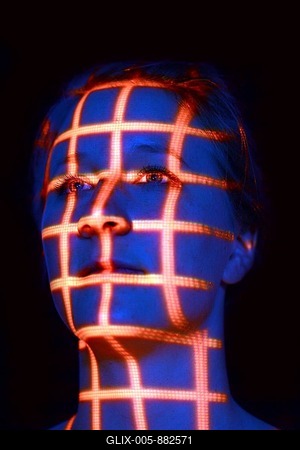 Symbolic image for biometrics, biometric capture of body features using a scanner, conversion of body shape and head shape into digital data, 3D model-stock-foto