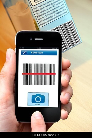 Barcode reader, reading the bar code on a product with a smart phone, iPhone-stock-foto