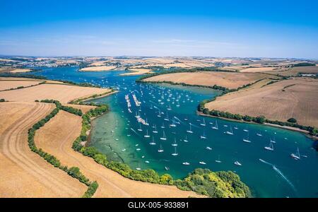 Aerial view of Salcombe Harbour and Snapes Point from a drone, Kingsbridge Estuary, Salcombe, South Hams, Devon, England, United Kingdom-stock-foto