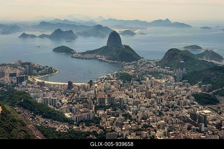 View over Botafogo and Sugar Loaf from the Corcovado, Botafogo, Rio de Janeiro, Rio de Janeiro State, Brazil-stock-foto