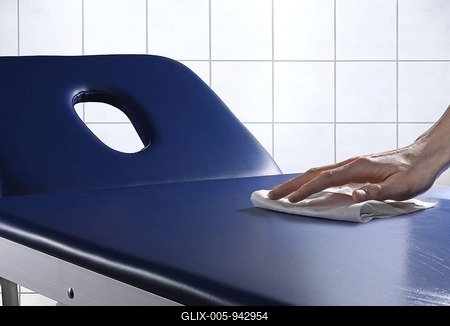 Massage table is being disinfected-stock-foto