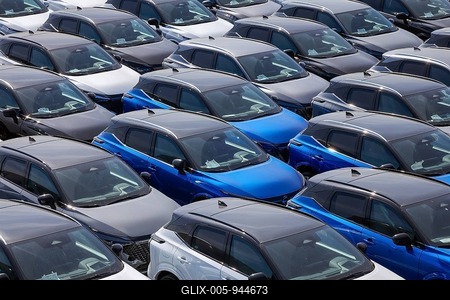 Duisburg, North Rhine-Westphalia, Germany - New cars, transhipment centre, car terminal in Duisburg port-stock-foto