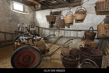 Apple cellar with old equipment, Haus Haeusing house, farm from 1734, Wolfegg farmhouse museum, Allgaeu region, Upper Swabia, Baden-Wuerttemberg, Germany, Europe-stock-foto