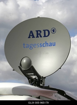 Satellite dish of outside broadcast unit, german TV-stock-foto