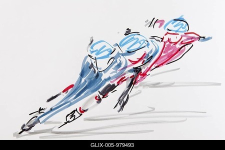 Drawing, speed skating, artist Gerhard Kraus, Kriftel-stock-foto