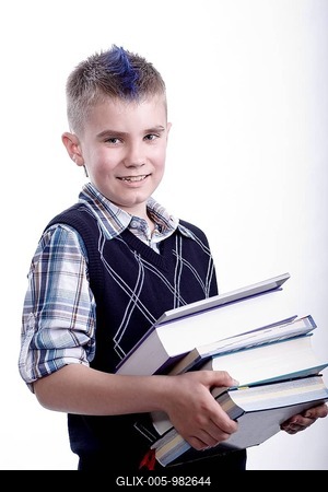 Boy holding books-stock-foto
