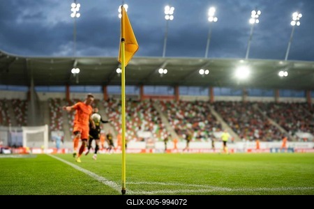 Corner of football pitch at the stadium during the match in Lubin, Poland-stock-foto