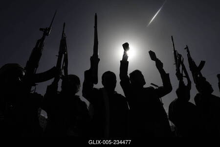 Houthi supporters protest against the US and Israel in Sana'a --stock-foto