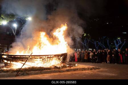 Sainte-Devote a Monaco: embrasement de la barque-stock-foto