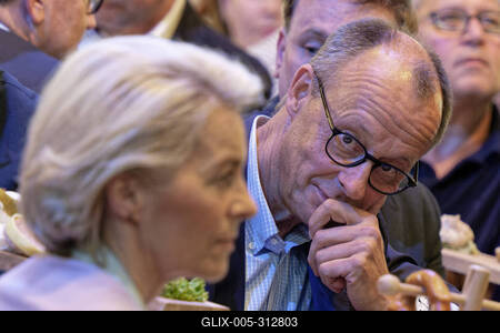 Dr. Ursula von der Leyen im Blick von Friedrich Merz . Friedrich Merz , CDU-Vorsitzender , und Kommissionspr?sidentin Dr-stock-foto