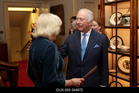 King Charles and  Queen Camilla at Clarence House reception-stock-foto