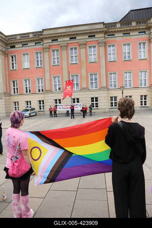 IDAHOBIT: Regenbogenfahne am Brandenburger Landtag-stock-foto