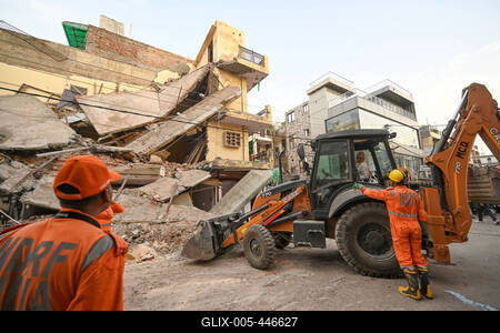 Three Storey Building Collapses In Rohini Area Of Delhi-stock-foto