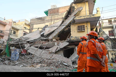 Three Storey Building Collapses In Rohini Area Of Delhi-stock-foto