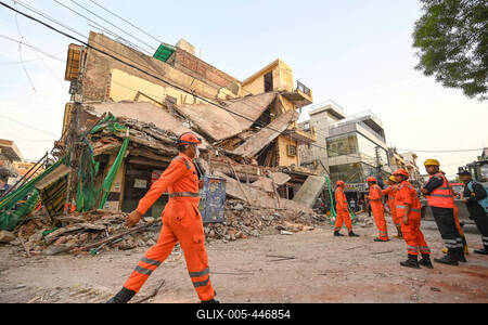 Three Storey Building Collapses In Rohini Area Of Delhi-stock-foto