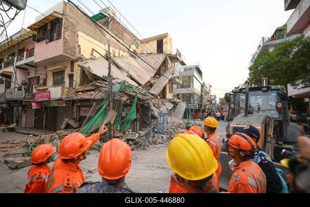 Three Storey Building Collapses In Rohini Area Of Delhi-stock-foto