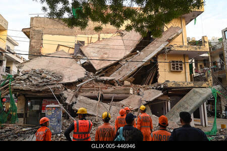 Three Storey Building Collapses In Rohini Area Of Delhi-stock-foto