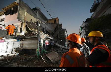 Three Storey Building Collapses In Rohini Area Of Delhi-stock-foto