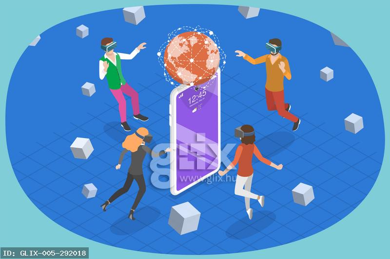 3D Isometrische flache konzeptionelle Illustration von Metaverse, Virtual und Augmented Reality Technologien<br>3D-Isometrische flache konzeptionelle Illustration von Metaverse, virtuellen und Augmented-Reality-Technologien