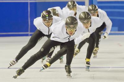 A 2020-as debreceni rövidpályás gyorskorcsolya Európa-bajnokság előtt, április 30-án nyílt edzést tartott a magyar válogatott a debreceni Főnix csarnokban.-stock-foto