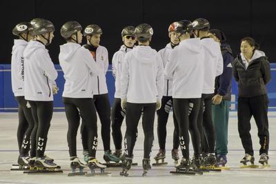 A 2020-as debreceni rövidpályás gyorskorcsolya Európa-bajnokság előtt, április 30-án nyílt edzést tartott a magyar válogatott a debreceni Főnix csarnokban.-stock-foto