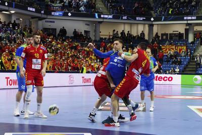 Mens' EHF Euro 2022 Debrecen(Főnix Arena)Slovenia v North Macedonia-stock-photo