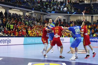 Mens' EHF Euro 2022 Debrecen(Főnix Arena)Slovenia v North Macedonia-stock-photo