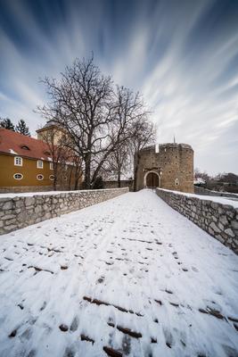 Barbakan bastion in Pecs, Hungary at winter-stock-foto