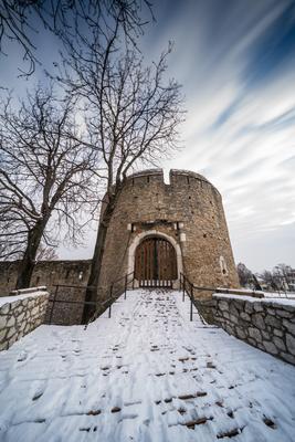 Barbakan bastion in Pecs, Hungary at winter-stock-foto
